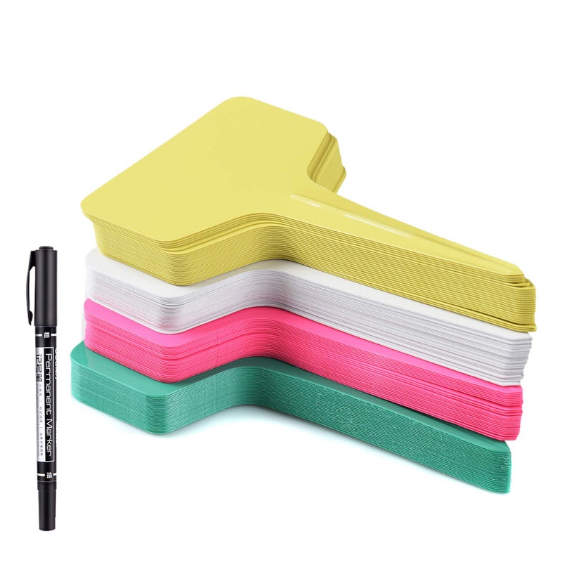 Mihey 100 Pcs Plant Labels with a Gel Pen, T-Type Waterproof Nursery Garden Markers Plastic Plant Tags, Multicolor, 6 x 10cm - Image 1